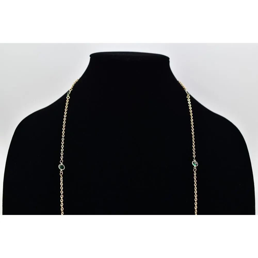 Vintage Green Open Bezel Crystal Necklace Station Chain Gold Tone 1980s BinBJ